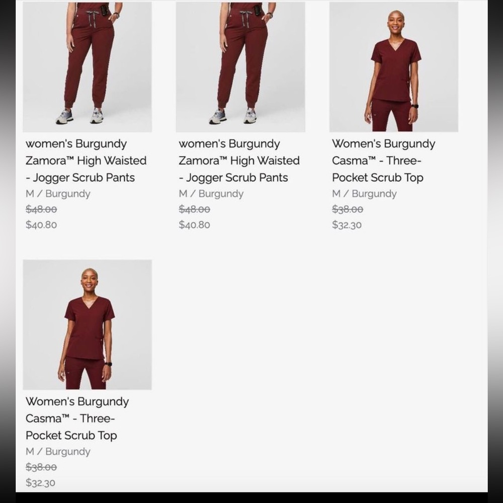 Figs Maroon Size M scrub set-BOTH TOP AND BOTTOM.  never worn